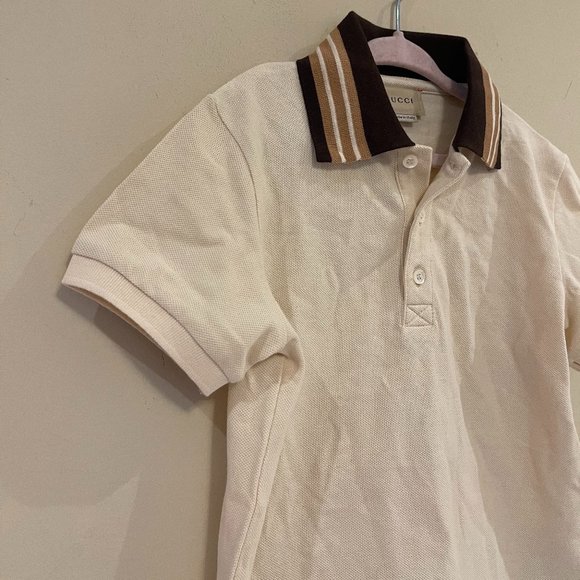 GUCCI Kids Stretch Cotton Polo Shirt In Ivory 6A - Picture 6 of 10